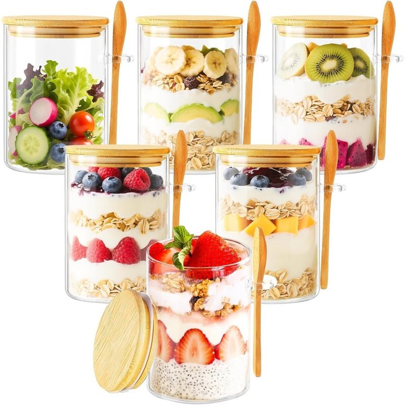 Overnight Oat Jar - AB46-1Set/6Stuks Vochtbestendige Overnight Oat Pot met