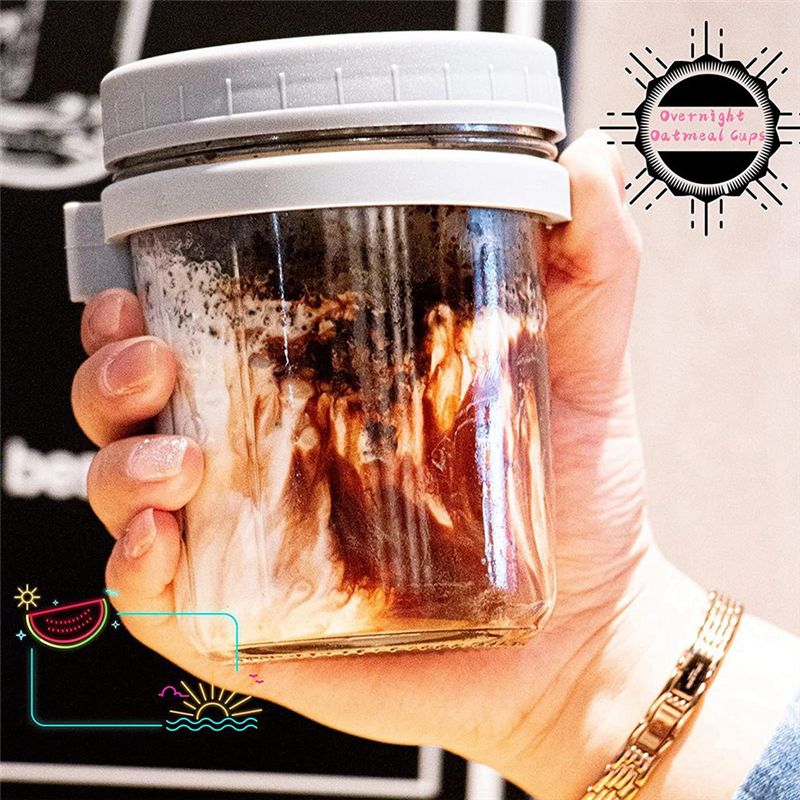 Overnight Oat Jar - 2025+ herbruikbare haverpot overnachting, verzegelde opslag