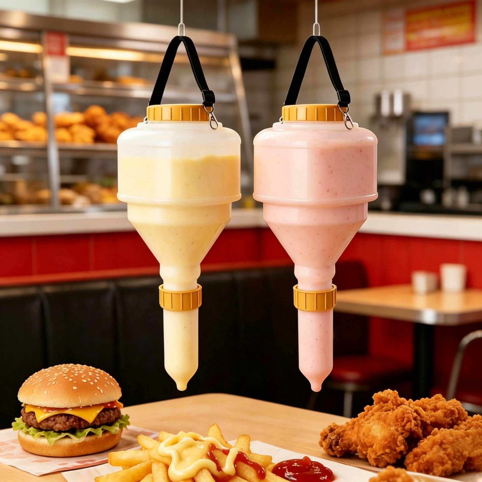 Sauce Squeeze Bottle - 3,5L sausfles, knijpfles, hangende sausdispenser, sausknijpfles